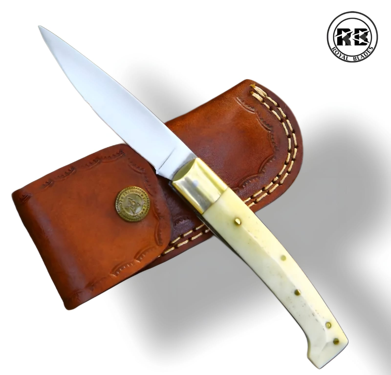 T. 7" Stainless Steel Pocket Knife with Camel Bone Handle From Royal Blades - Image 4