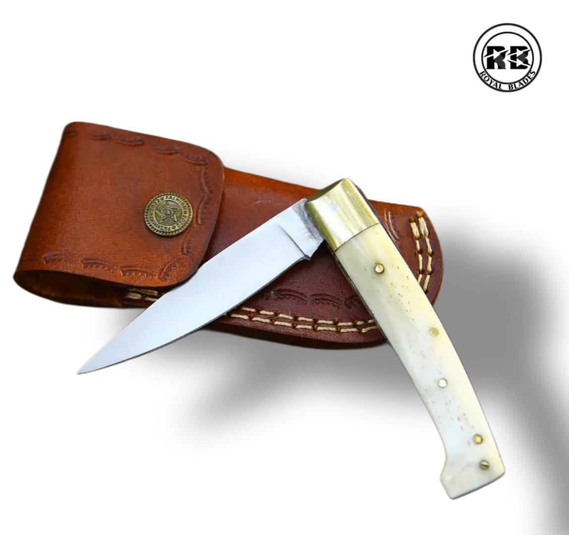 T. 7" Stainless Steel Pocket Knife with Camel Bone Handle From Royal Blades - Image 3
