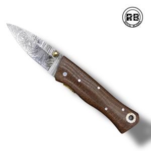 S. 7″ Damascus Steel Folding Knife with Brown Micarta From Royal Blades
