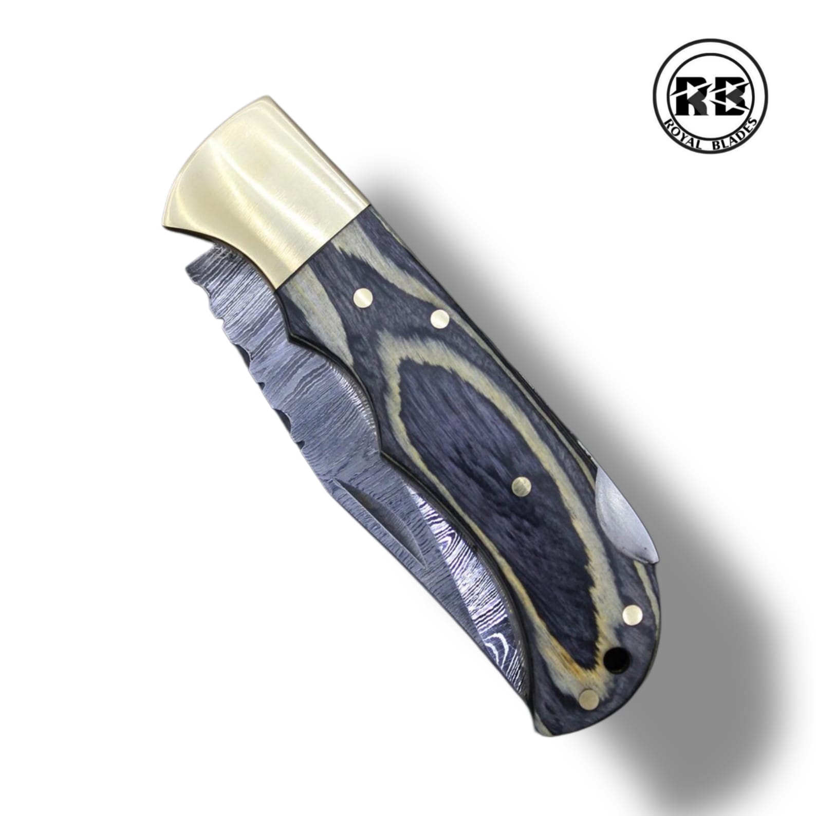 B. 6.5" Damascus Steel Pocket Knife with Colorful Wood From Royal Blades - Image 4