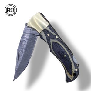 B. 6.5″ Damascus Steel Pocket Knife with Colorful Wood From Royal Blades