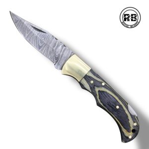 B. 6.5″ Damascus Steel Pocket Knife with Colorful Wood From Royal Blades