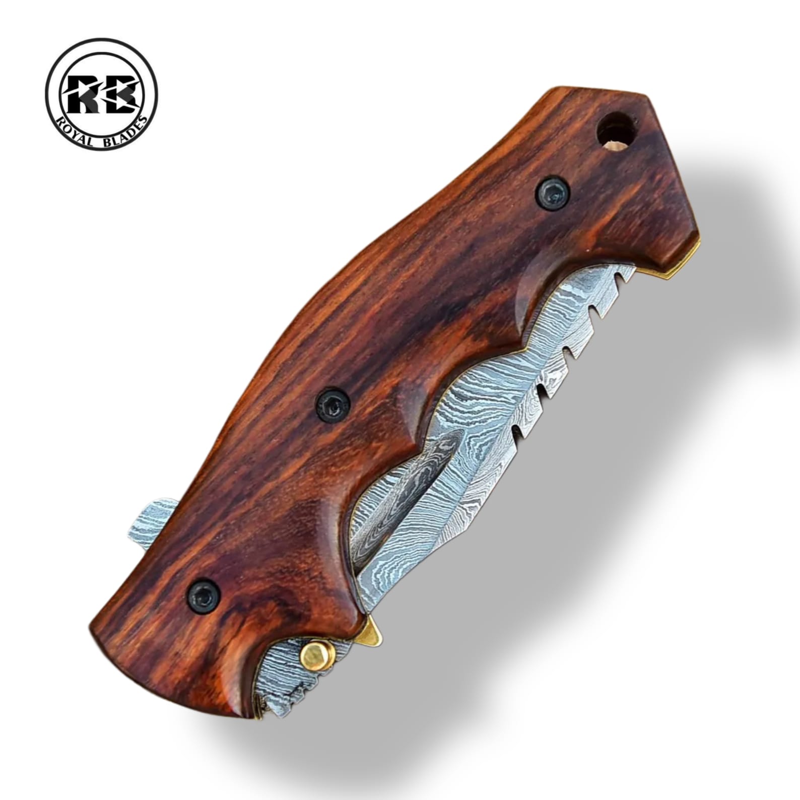 ZE. 8.5" Damascus Folding Tracker Knife From Royal Blades - Image 3