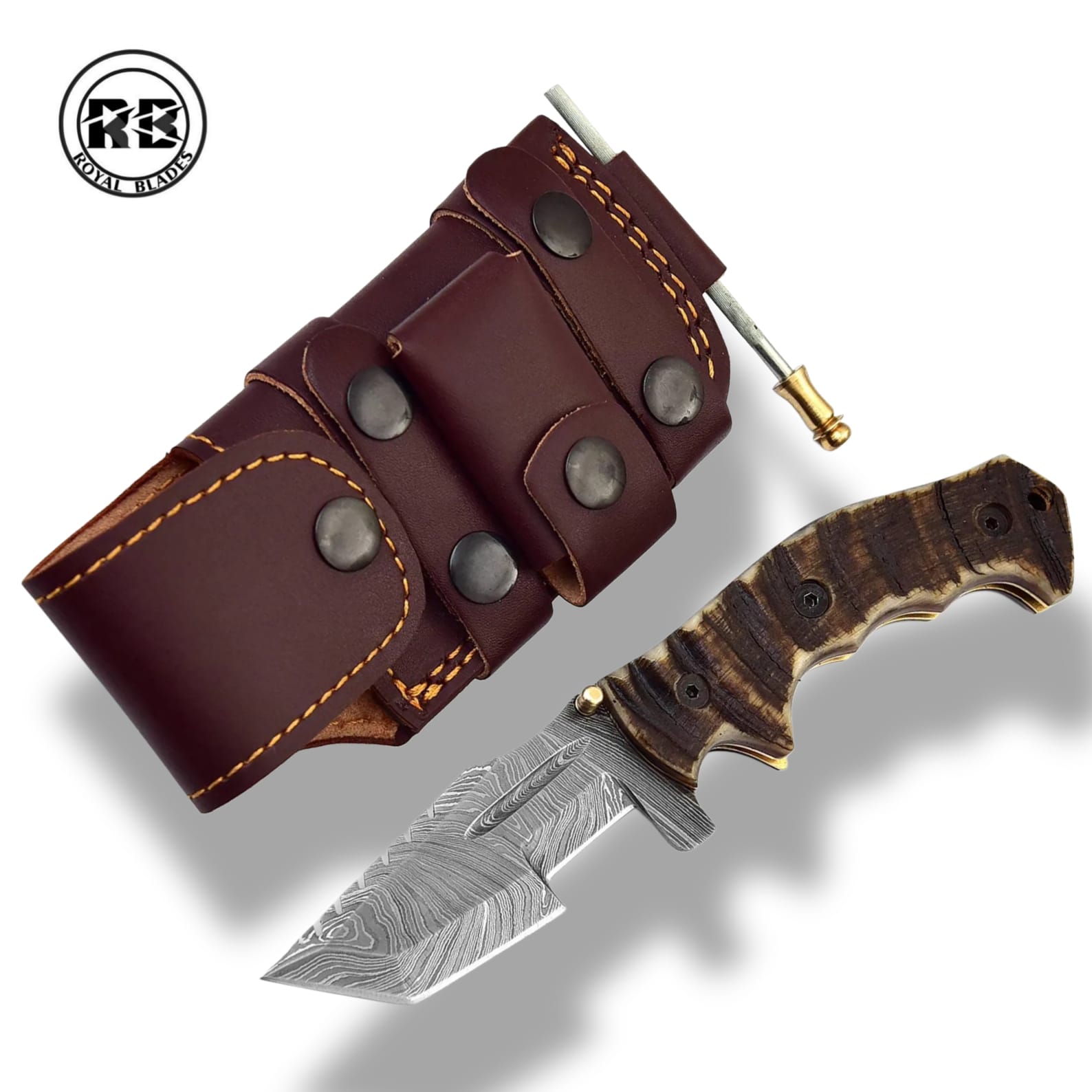 ZD. 8.5" Damascus Folding Tracker Knife From Royal Blades - Image 4