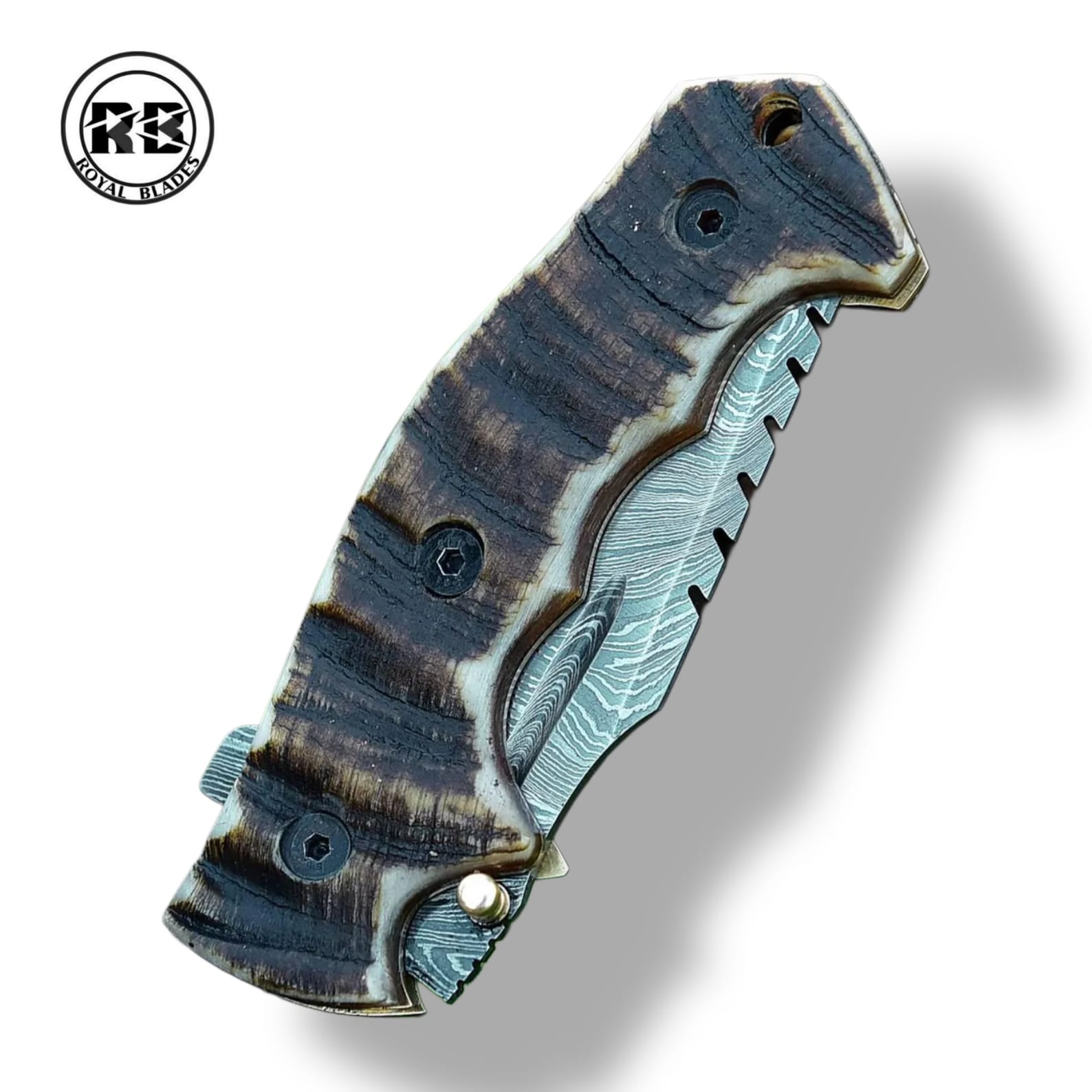 ZD. 8.5" Damascus Folding Tracker Knife From Royal Blades - Image 3