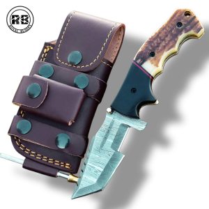 ZC. Custom Damascus Tracker with Stag & Micarta From Royal Blades