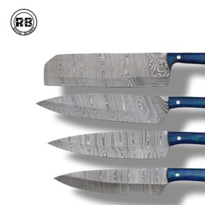 C. Hand-Forged Damascus Steel Culinary Set in Royal Blue From Royal Blades