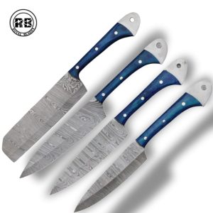 C. Hand-Forged Damascus Steel Culinary Set in Royal Blue From Royal Blades