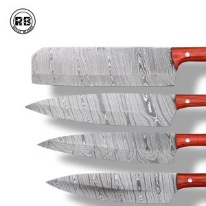 D. Hand-Forged Damascus Steel Set in Natural Rosewood From Royal Blades