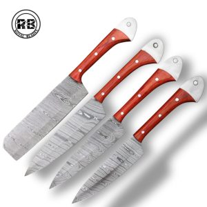 D. Hand-Forged Damascus Steel Set in Natural Rosewood From Royal Blades