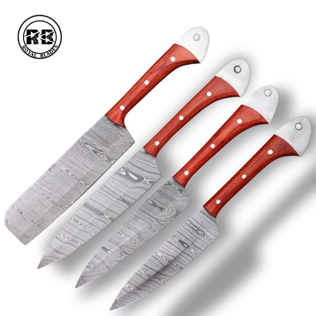 D. Hand-Forged Damascus Steel Set in Natural Rosewood From Royal Blades