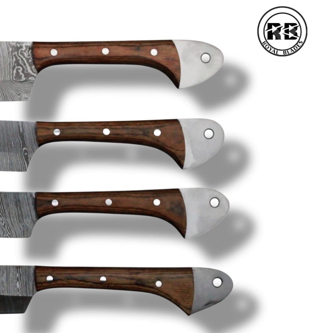 F. Hand-Forged Damascus Steel Set in Natural Walnut From Royal Blades - Image 3