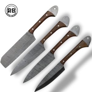 F.  Hand-Forged Damascus Steel Set in Natural Walnut From Royal Blades