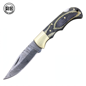 Damascus Steel Pocket Knife with Colorful Wood From Royal Blades