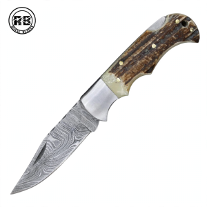 Damascus Steel Folder with Stag Horn From Royal Blades