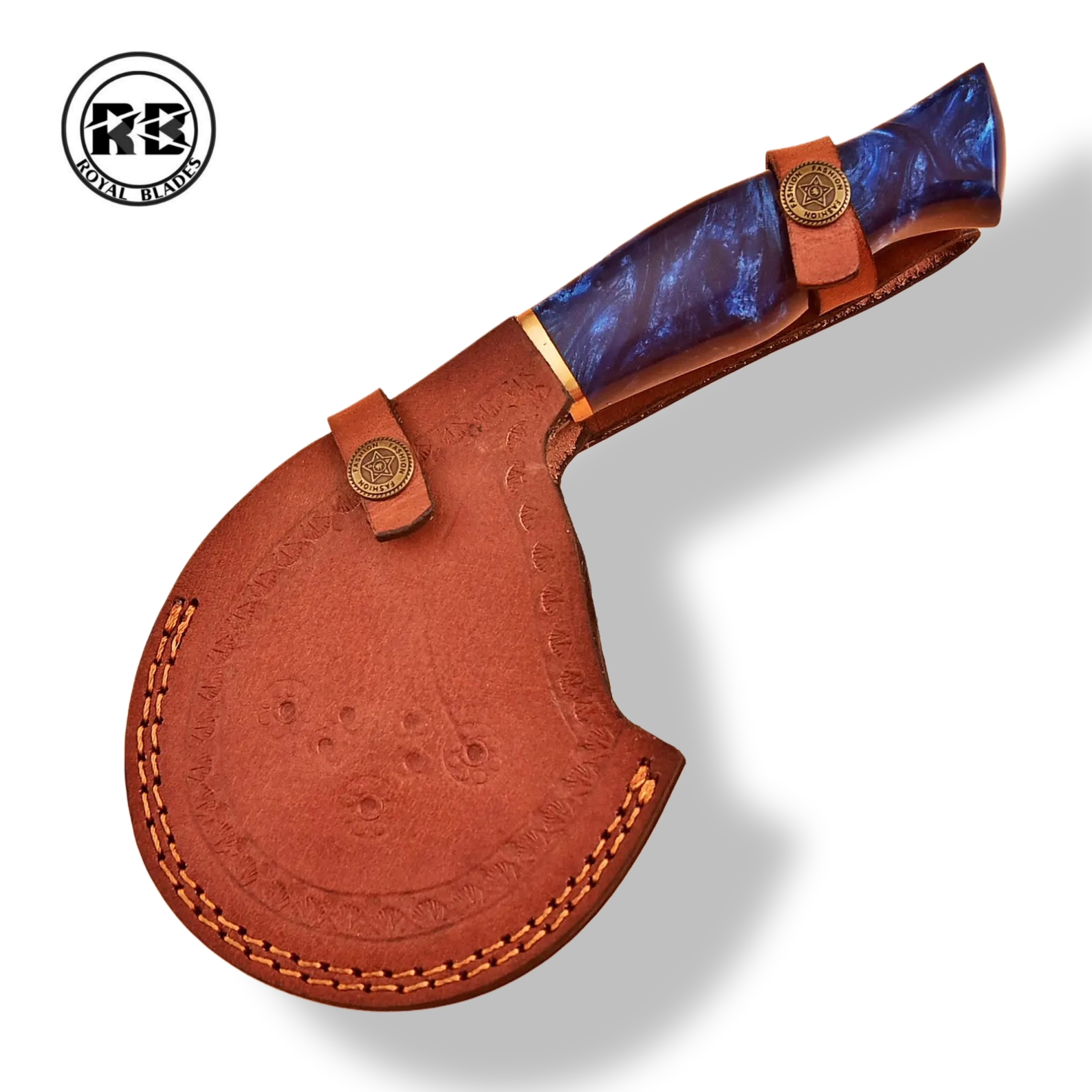 R. 9" Raindrop Pattern Pizza Cutter with Blue Resin Handle From Royal Blades - Image 4