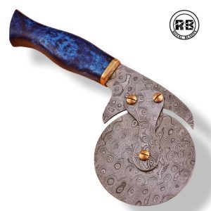 R. 9″ Raindrop Pattern Pizza Cutter with Blue Resin Handle From Royal Blades