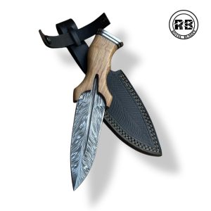 ZB. Feather Style Damascus Knife with Wenge Wood Handle From Royal Blades