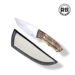 ZD. 8″ Hybrid Deer Horn Survival Knife with Custom Leather Sheath From Royal Blades