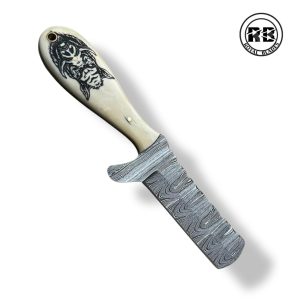 ZE. 8-Inch Damascus Steel Bull Cutter with Pig Head Artwork From Royal Blades