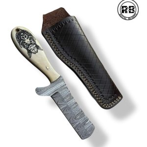 ZE. 8-Inch Damascus Steel Bull Cutter with Pig Head Artwork From Royal Blades