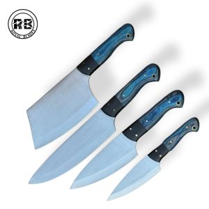 T. J2 Steel Chef Set with Black Micarta & Blue Stain Wood From Royal Blades