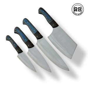 T. J2 Steel Chef Set with Black Micarta & Blue Stain Wood From Royal Blades