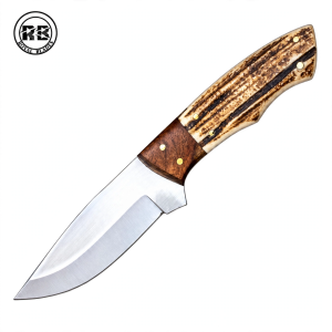 Hybrid Deer Horn Survival Knife with Custom Leather Sheath From Royal Blades