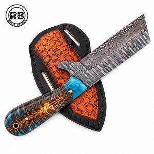 Handmade Damascus Steel Bull Cutter Knife with Pinecone Resin Handle From Royal Blades