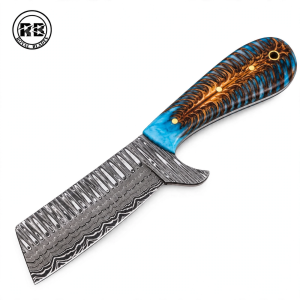 Handmade Damascus Steel Bull Cutter Knife with Pinecone Resin Handle From Royal Blades