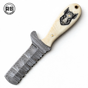 Damascus Steel Bull Cutter with Pig Head Artwork From Royal Blades