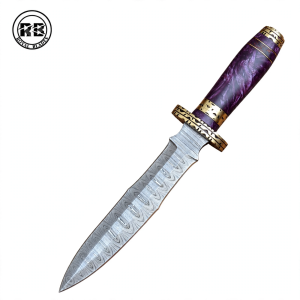 Handmade Damascus Steel Hunting Knife with Resin & Brass Handle From Royal Blades