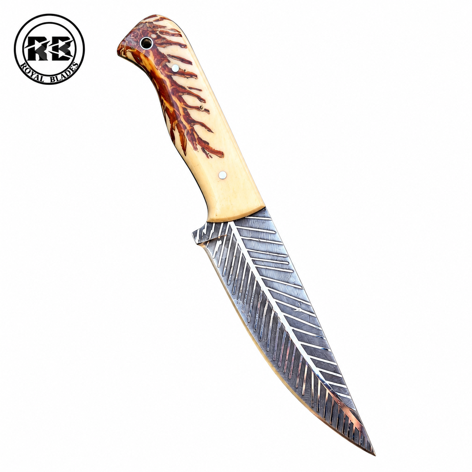 Hand-Forged Hunting Knife with Red Inlay Resin From Royal Blades